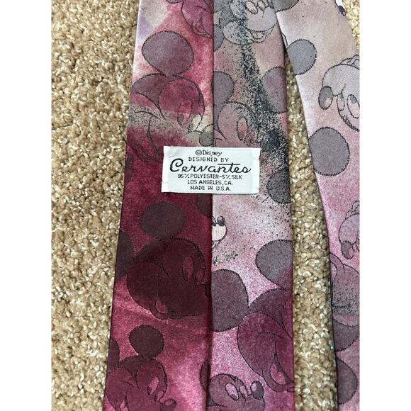 DISNEY Purple MULTICOLOR MICKEY CHARACTER POLYESTER SILK NECKTIE TIE Maroon - Picture 3 of 4
